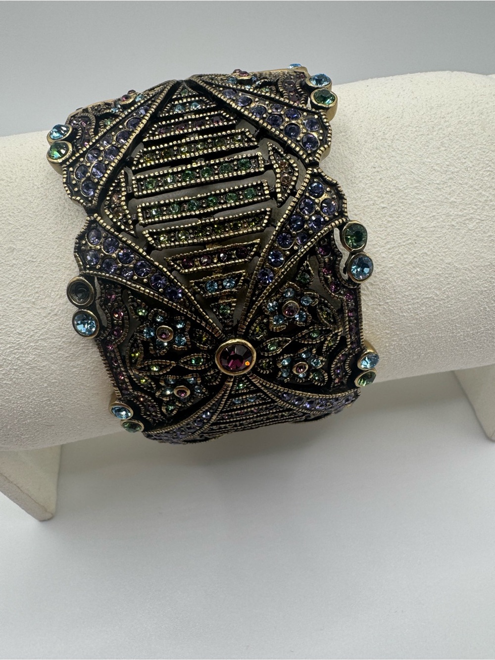 Vintage Heidi Daus "Savoir Faire" Art Deco Multi-Jewel Tone Hinged Cuff Bracelet